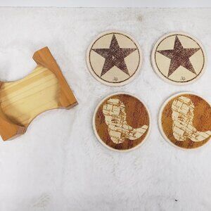 Hugh Western Soapstone Coaster Set w/ Wood Holder